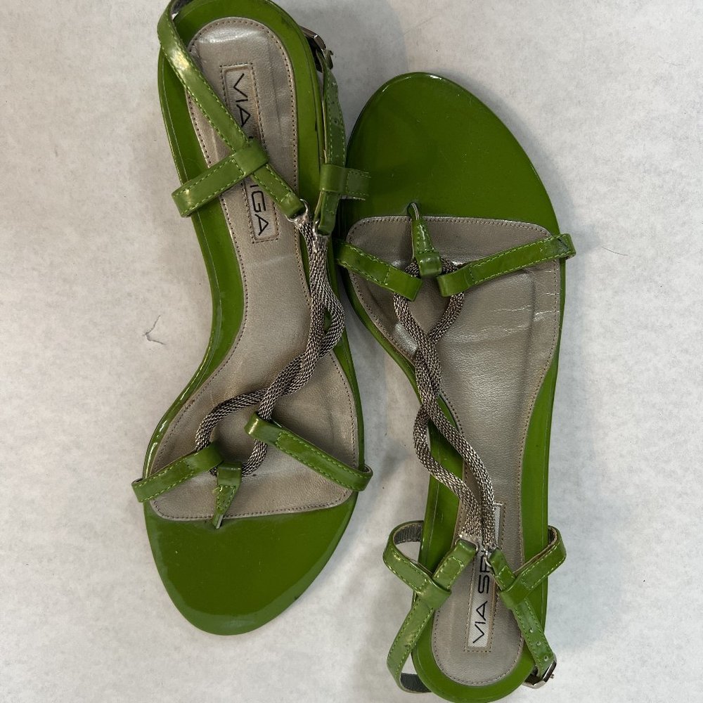 Via Spiga Green Patent Leather Sandal with mini heel